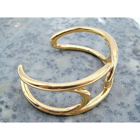 Napier Interlinking Oval Link Open Cuff Gold Bangle Bracelet Modernist Statement - Picture 5 of 8